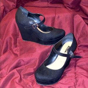 Soda Briley Black Suede Wedge